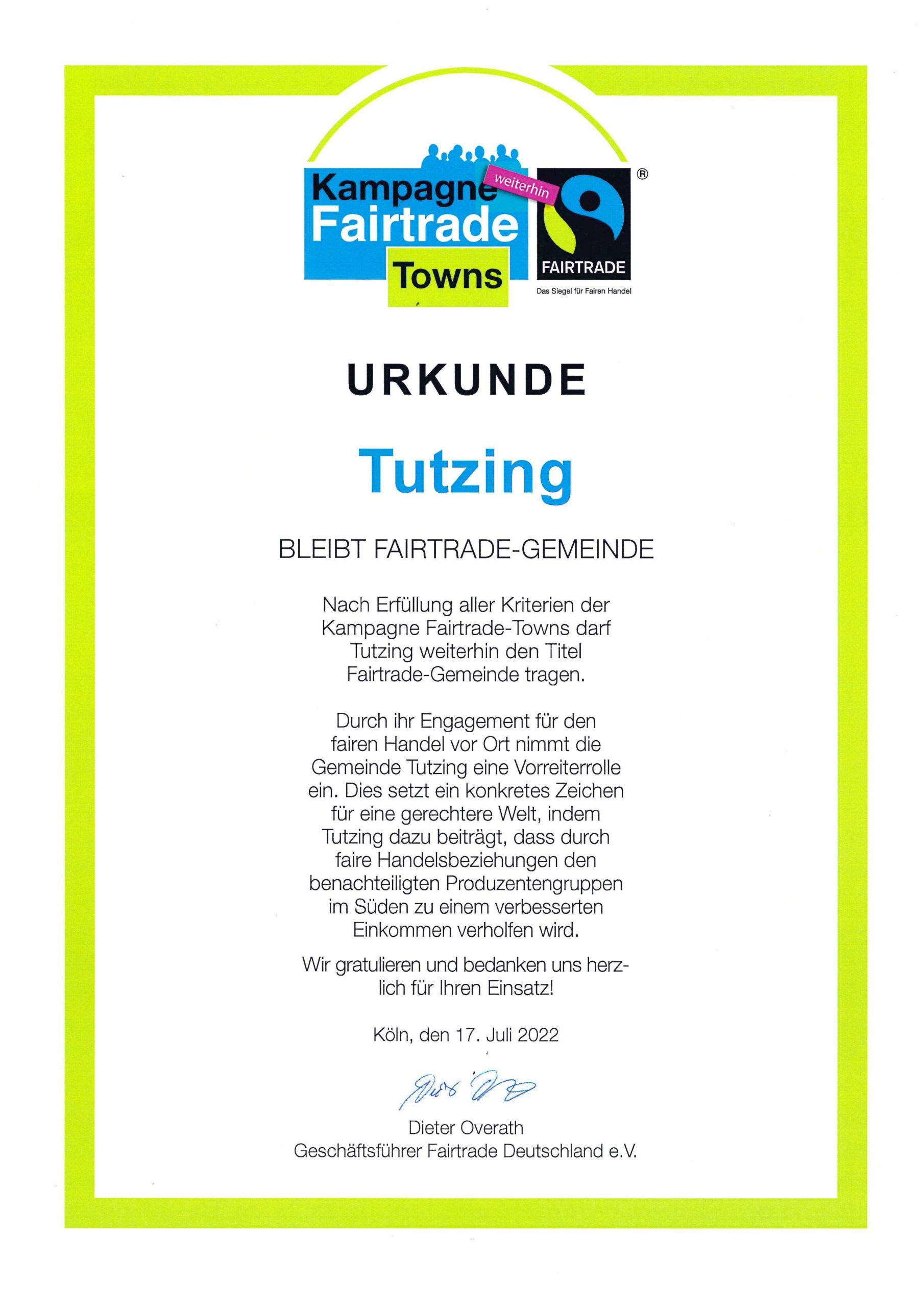 Die Gemeinde Tutzing ist „Fairtrade-Gemeinde“ 1